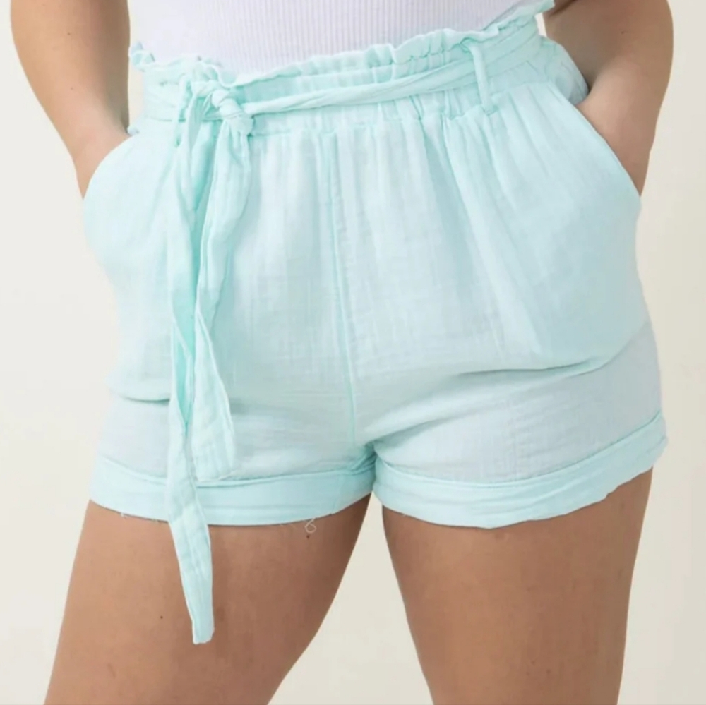 NWT Simply Southern Gauze Belted Shorts Seafoam Green
